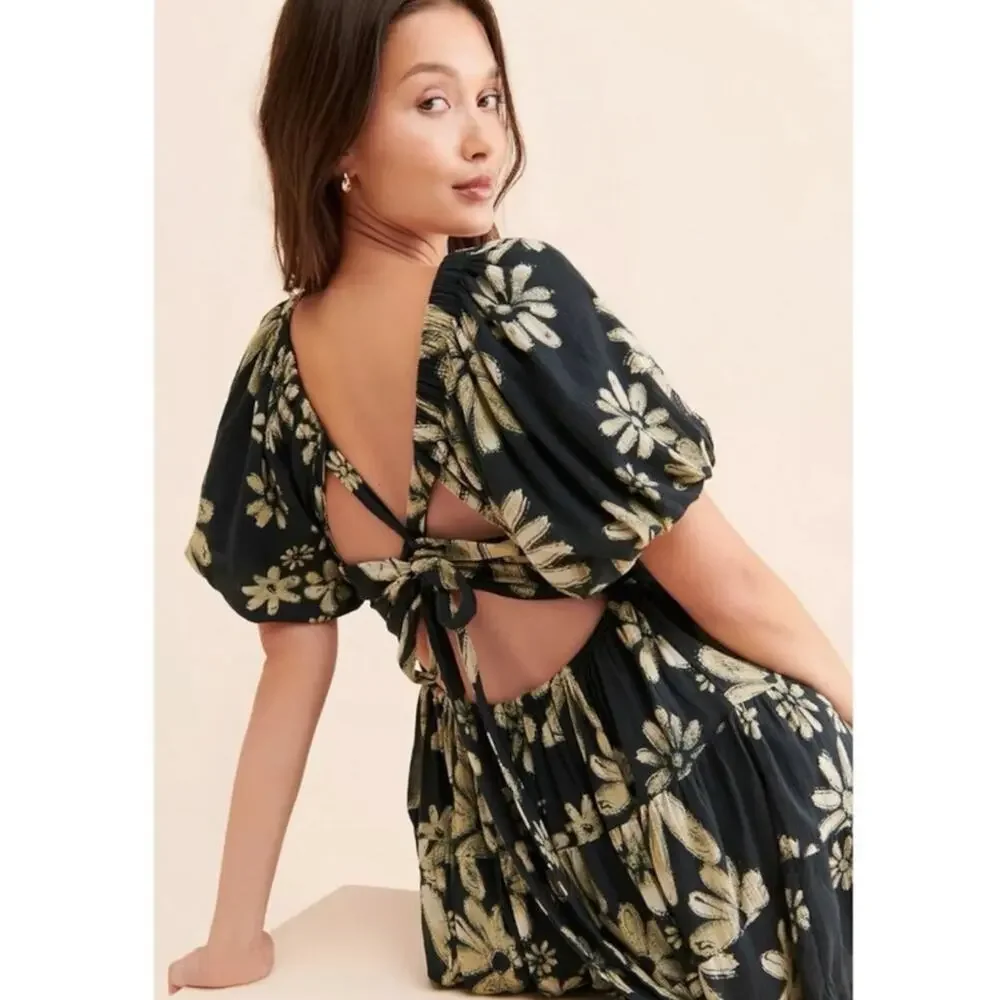 Free People Bohemian Floral Flutter Sleeve Perfect Day Printed Mini Dress Medium - Picture 9 of 16